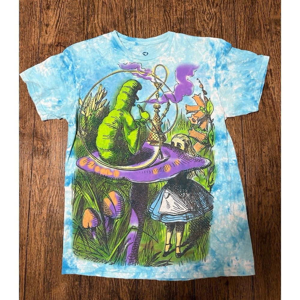 Liquid Blue Shirt Mens Medium Blue Tie Dye Alice Wonderland Caterpillar Tee